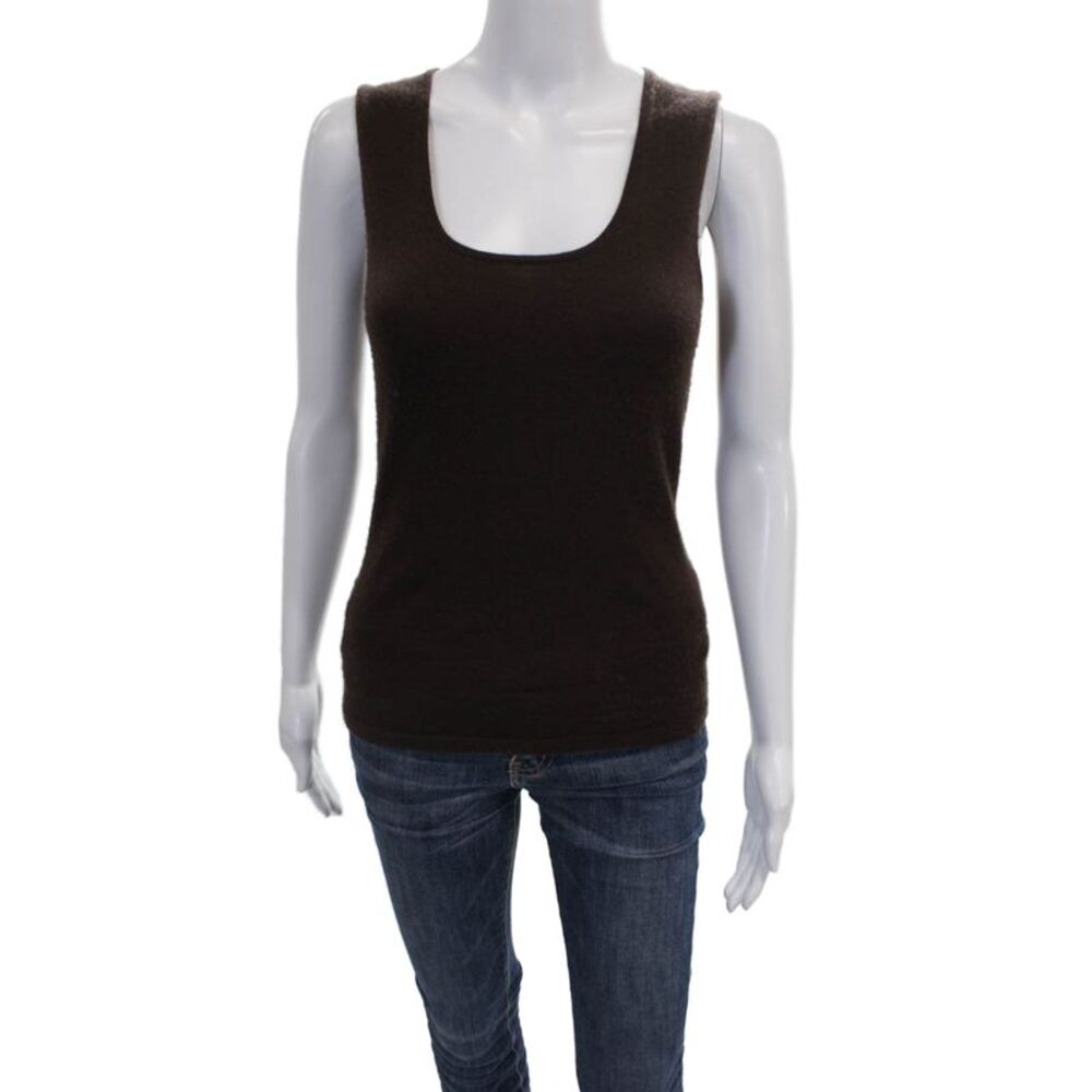 Oscar de la Renta Women Basic Cashmere Brown Scoop Neck Sleeveless Tank Size S